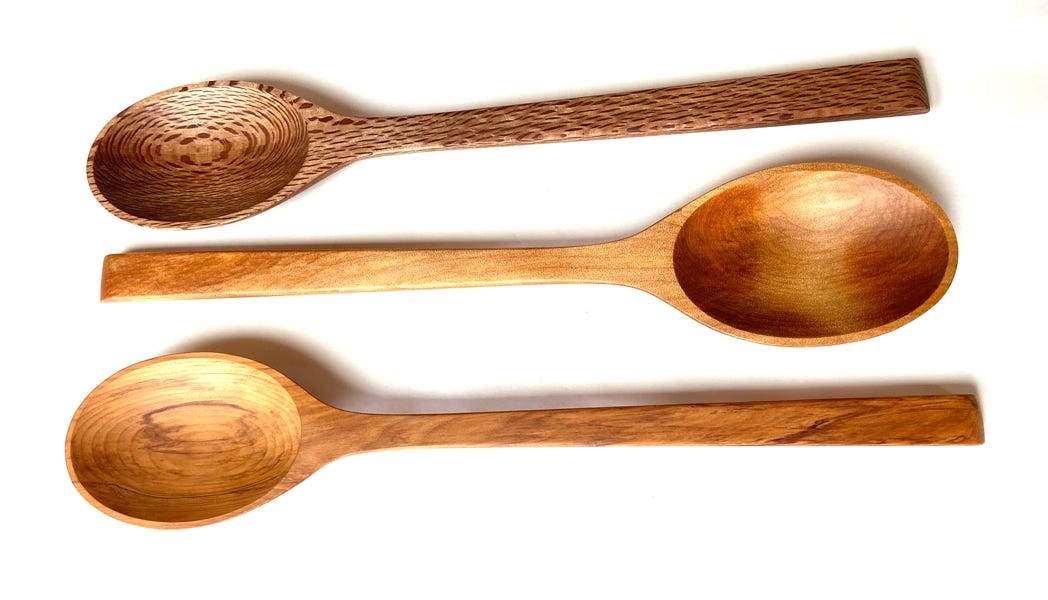 Large serving spoons made from Rimu, Kauri, Rewarewa